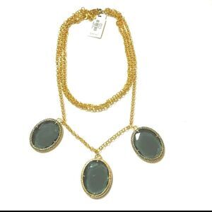 TALBOTS FACETED CRYSTAL CABACHON BLACK GOLD NECKLACE 18"+3" NWT